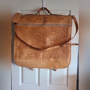 Sergios Collection Tooled Leather Garment Bag Natural Tan